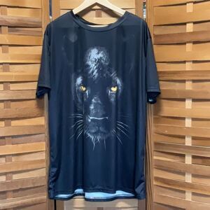 Black Short Sleeve Tee with Panther Graphic Men XXL Polyester